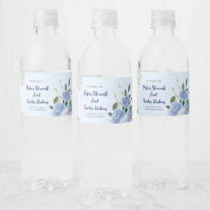 Rótulo De Garrafa De Vinho Casamento Azul-Claro e Azul-Escuro com Aquarela