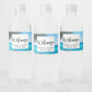 Rótulo De Garrafa De Vinho Casamento Bem-vindo de Palmeira de Praia Tropical