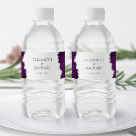 Rótulo De Garrafa De Vinho Casamento com Ágata Brilhante Prata Roxa