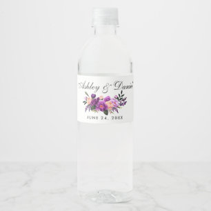 Rótulo De Garrafa De Vinho Casamento com Aquarela Floral Roxo Ultra Violeta