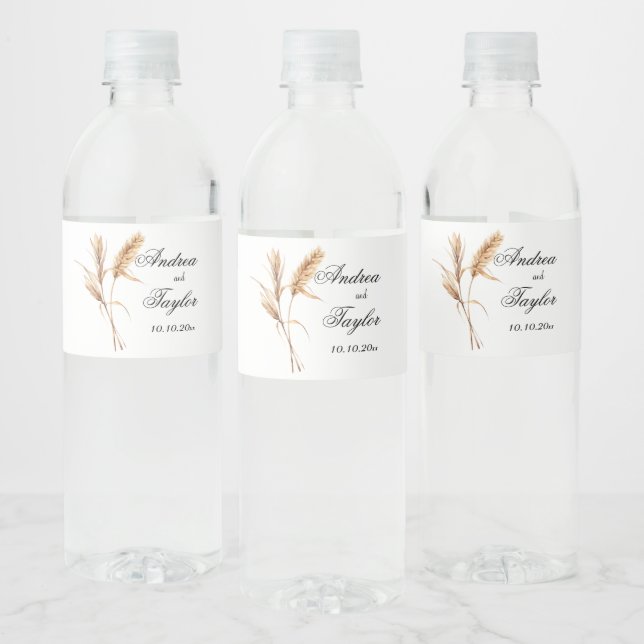 Rótulo De Garrafa De Vinho Casamento com Grama das Pampas Elegante (Garrafas)