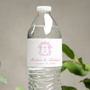 Rótulo De Garrafa De Vinho Casamento com Monograma de Crista de Chinoiserie R