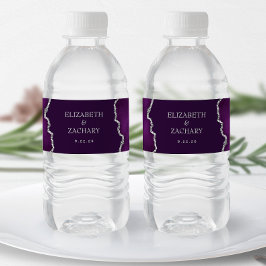 Rótulo De Garrafa De Vinho Casamento de Ágata com Brilho Prateado Roxo e Amei