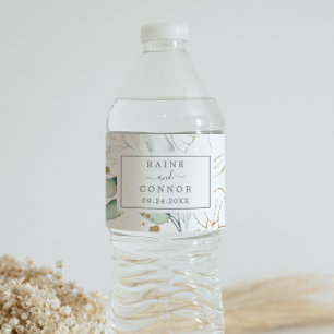 Rótulo De Garrafa De Vinho Casamento de Airy Greenery e Leaf Dourado