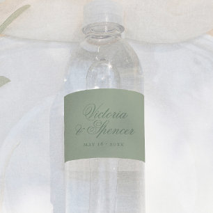 Rótulo De Garrafa De Vinho Casamento de Caligrafia Vintage em Verde Sálvia