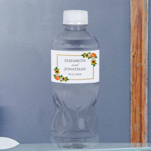 Rótulo De Garrafa De Vinho Casamento de Frame Dourado Floral