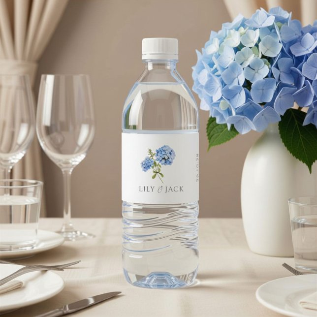 Rótulo De Garrafa De Vinho Casamento de Hortênsia Azul Chic (Criador carregado)
