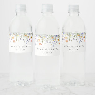 Rótulo De Garrafa De Vinho Casamento de Jardim de Flores Silvestres de Verão