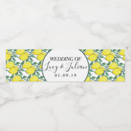 Rótulo De Garrafa De Vinho Casamento de Lemon Greenery Pintado com Aquarelas