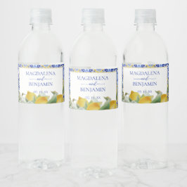Rótulo De Garrafa De Vinho Casamento de limões com Azulejos azuis italianos d
