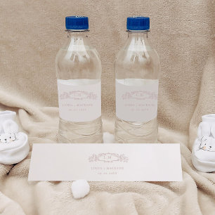 Rótulo De Garrafa De Vinho Casamento de monograma da crista botânica Elegante