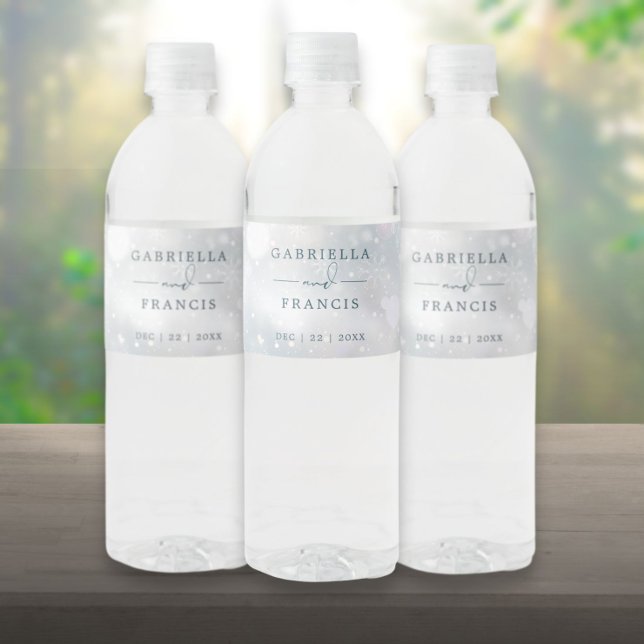 Rótulo De Garrafa De Vinho Casamento de Neve no Inverno Encantado (Winter Wonderland Snow Wedding Water Bottle Label)