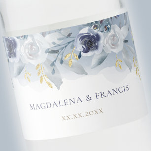 Rótulo De Garrafa De Vinho casamento de rosas azuis