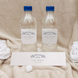 Rótulo De Garrafa De Vinho Casamento do monograma da crista botânica náutica 