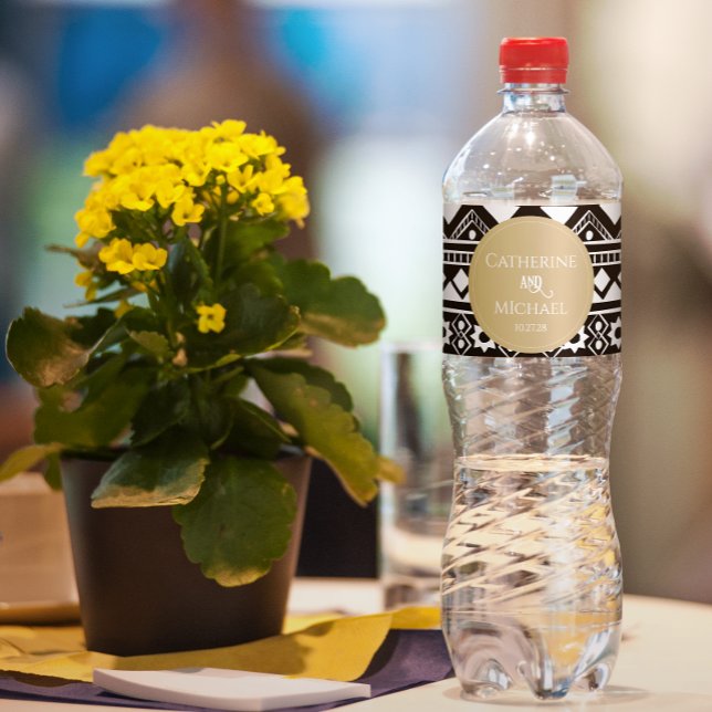 Rótulo De Garrafa De Vinho Casamento Dourado do Padrão de Boho Moderno (Criador carregado)