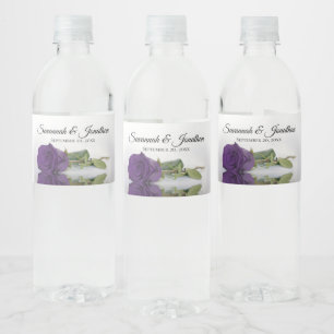Rótulo De Garrafa De Vinho Casamento Elegante de Rosa Roxo Romântico Real