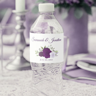 Rótulo De Garrafa De Vinho Casamento Elegante Roxo-Lavanda Rústico