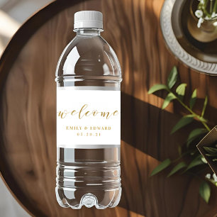 Rótulo De Garrafa De Vinho Casamento Favor de Boas-vindas com Caligrafia Dour