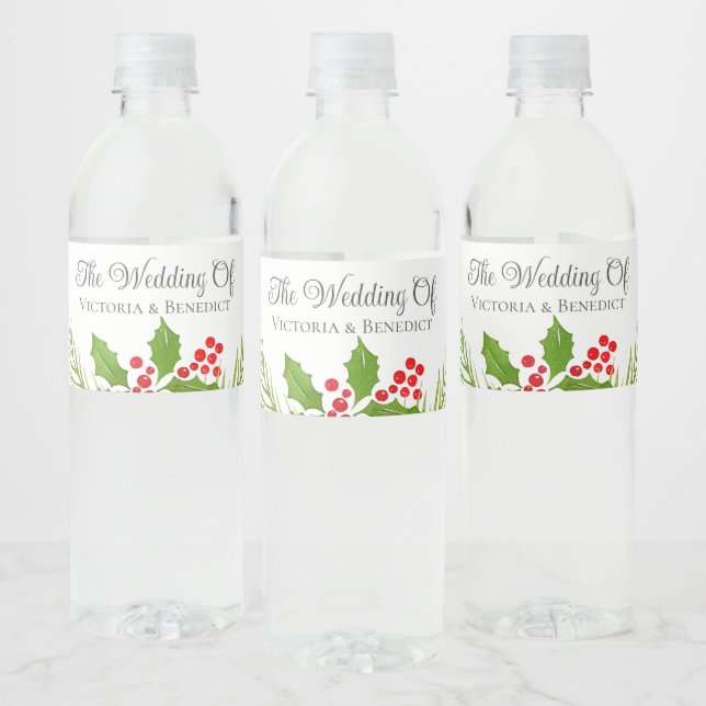 Rótulo De Garrafa De Vinho Casamento Festivo De Natal Personalizado Floral (Garrafas)