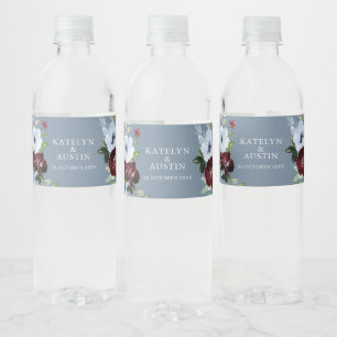 Rótulo De Garrafa De Vinho casamento floral azul burgundy