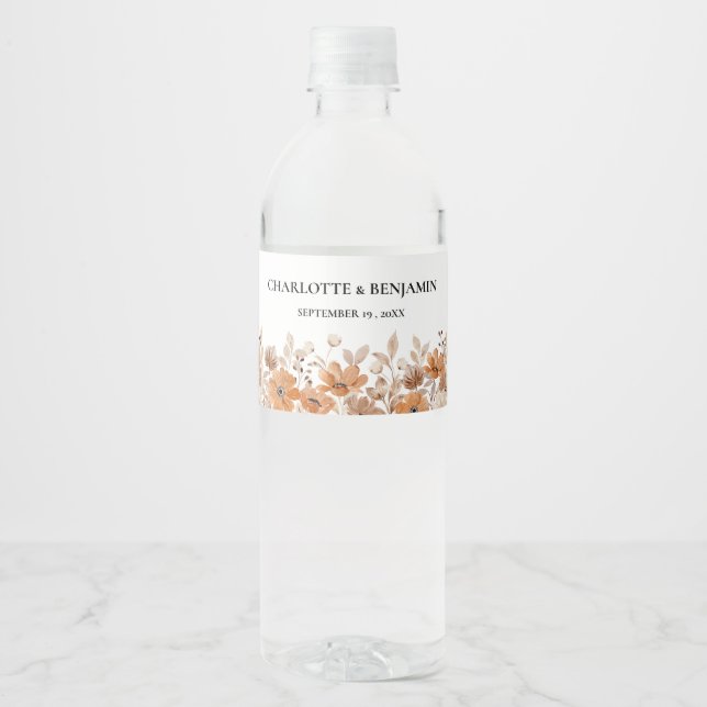 Rótulo De Garrafa De Vinho Casamento Floral Boho Rústico  (Frente)