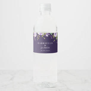 Rótulo De Garrafa De Vinho casamento floral de cor d'água roxa