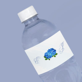 Rótulo De Garrafa De Vinho Casamento Floral de Hortênsia Azul