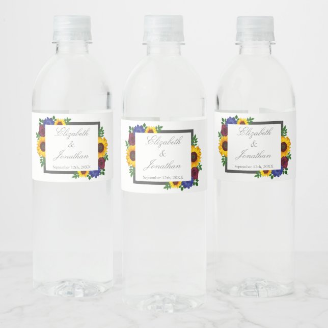 Rótulo De Garrafa De Vinho Casamento Floral de Rosa de Sunflower (Garrafas)