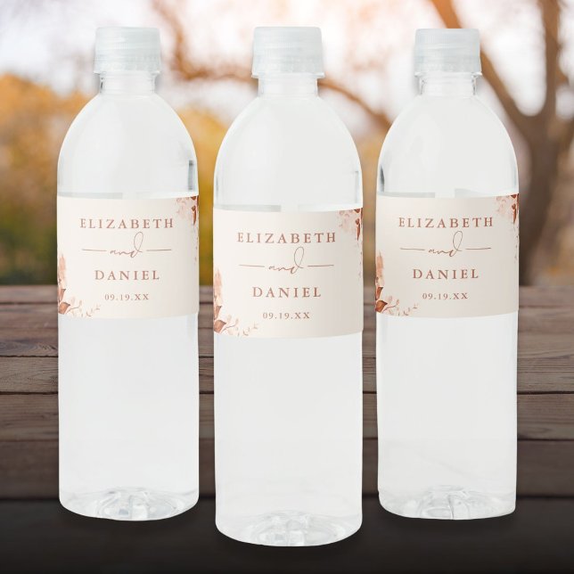 Rótulo De Garrafa De Vinho Casamento Floral de Terracota no Outono (Autumn Fall Terracotta Floral Wedding Water Bottle Label)