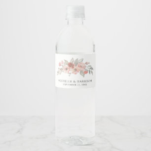 Rótulo De Garrafa De Vinho Casamento Floral em Rosa Bege Elegante em Aquarela