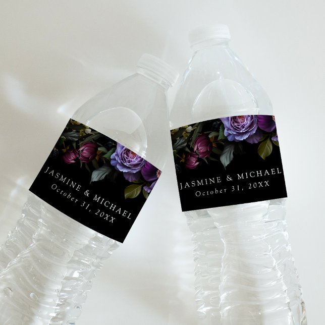 Rótulo De Garrafa De Vinho Casamento Floral Roxo Gótico Temperamental (Criador carregado)
