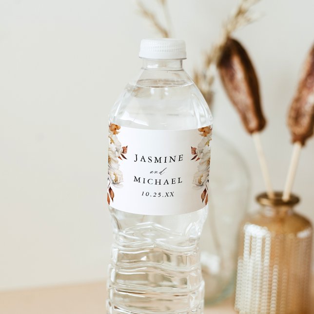 Rótulo De Garrafa De Vinho Casamento Floral Rustic Autumn (Criador carregado)
