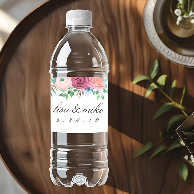 Rótulo De Garrafa De Vinho Casamento Floral Rústico Branco (Criador carregado)
