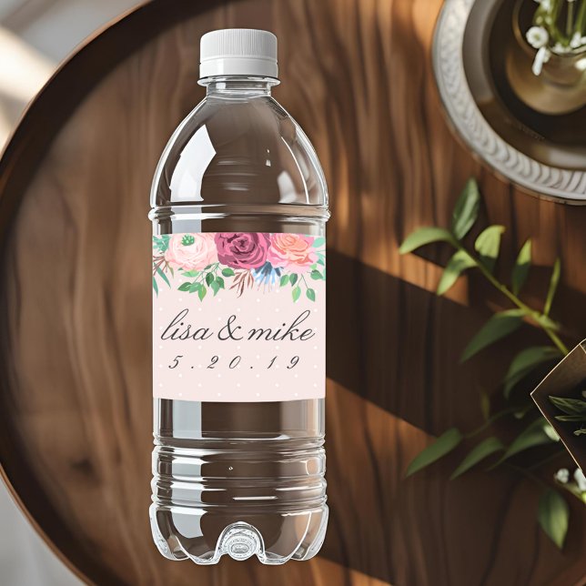 Rótulo De Garrafa De Vinho Casamento Floral Rústico Rosa (Criador carregado)