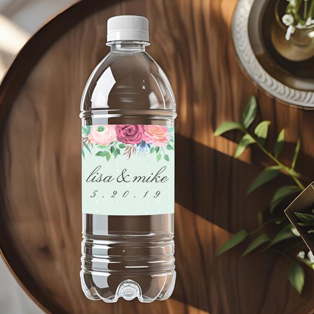 Rótulo De Garrafa De Vinho Casamento Floral Rústico Verde (Criador carregado)