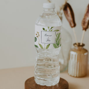 Rótulo De Garrafa De Vinho Casamento Floral Simples Marrom Eucalipto
