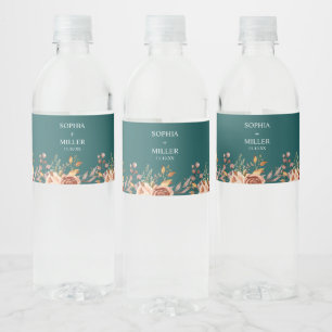 Rótulo De Garrafa De Vinho Casamento Floral Terracota Aquarela Azul Outono
