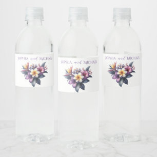Rótulo De Garrafa De Vinho Casamento Floral Tropical