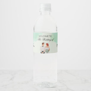 Rótulo De Garrafa De Vinho Casamento fluído com aquarela verde personalizada