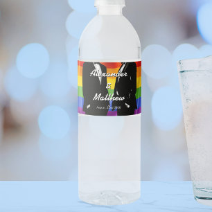 Rótulo De Garrafa De Vinho Casamento Gay Moderno Elegante Arco-íris de Homens