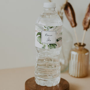 Rótulo De Garrafa De Vinho Casamento Geométrico Dourado de Verde Tropical