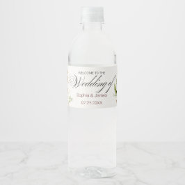 Rótulo De Garrafa De Vinho Casamento Geométrico Floral Bege Dourado
