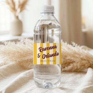 Rótulo De Garrafa De Vinho Casamento Listrado com Bege Desbotado e Borgonha R