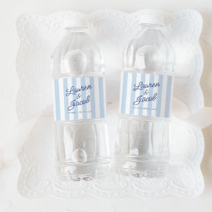 Rótulo De Garrafa De Vinho Casamento Listras Azuis Minimalista Minimal Modern