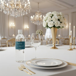 Rótulo De Garrafa De Vinho Casamento Minimalista com Letra Elegante Azul Escu