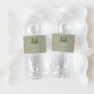 Rótulo De Garrafa De Vinho Casamento Minimalista da Floresta de Pinheiros Nev
