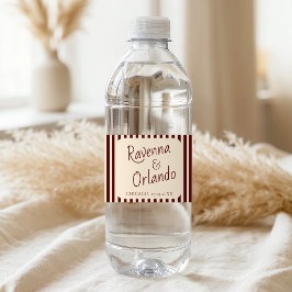 Rótulo De Garrafa De Vinho Casamento Minimalista Retro com Listras Burgundy P