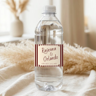 Rótulo De Garrafa De Vinho Casamento Minimalista Retro com Listras Burgundy P