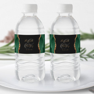 Rótulo De Garrafa De Vinho Casamento Moderno Esmeralda Verde Ouro Ágata Escur