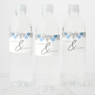 Rótulo De Garrafa De Vinho Casamento no inverno Silver Blue Snowflakes